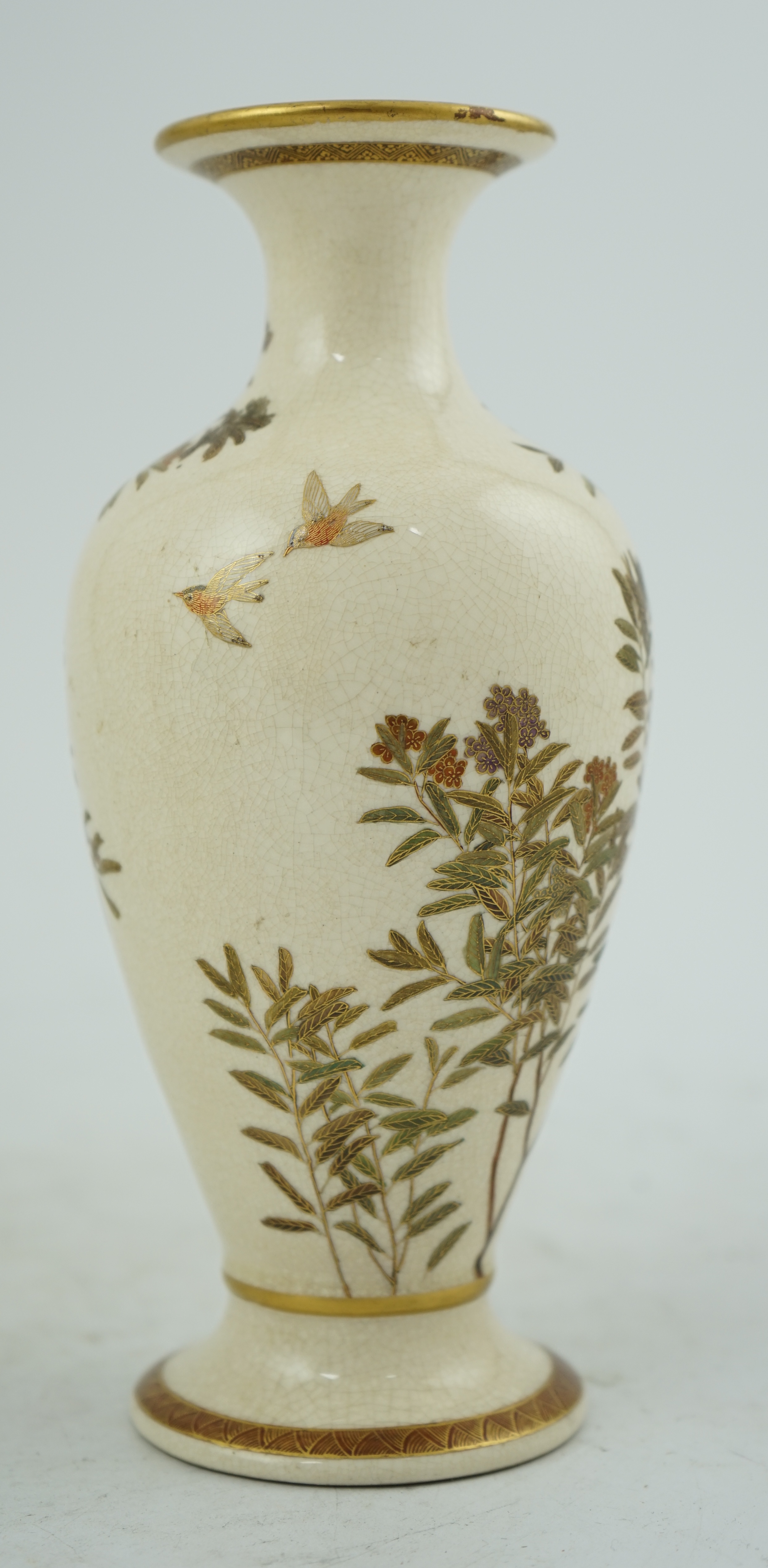 A Japanese Satsuma 'egrets' baluster vase, by Kinkozan, Meiji period